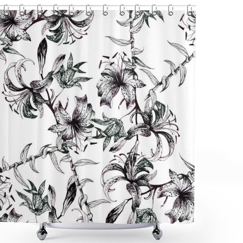 Personality  Garden Pattern With Monochrome  Flowers Shower Curtains