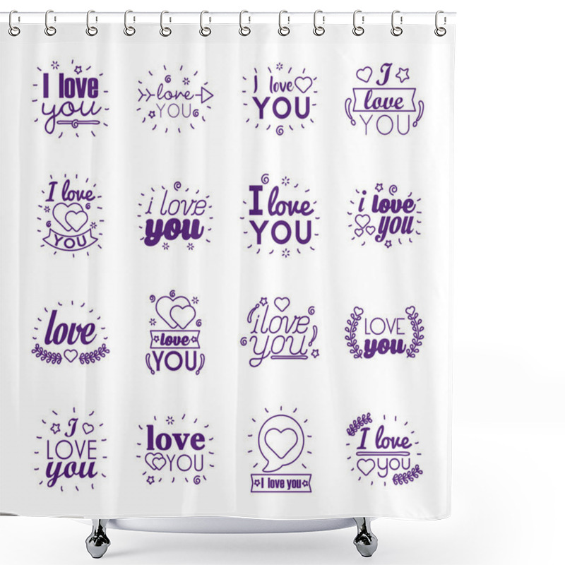 Personality  I Love You Texts Line Style Icon Set Vector Design Shower Curtains