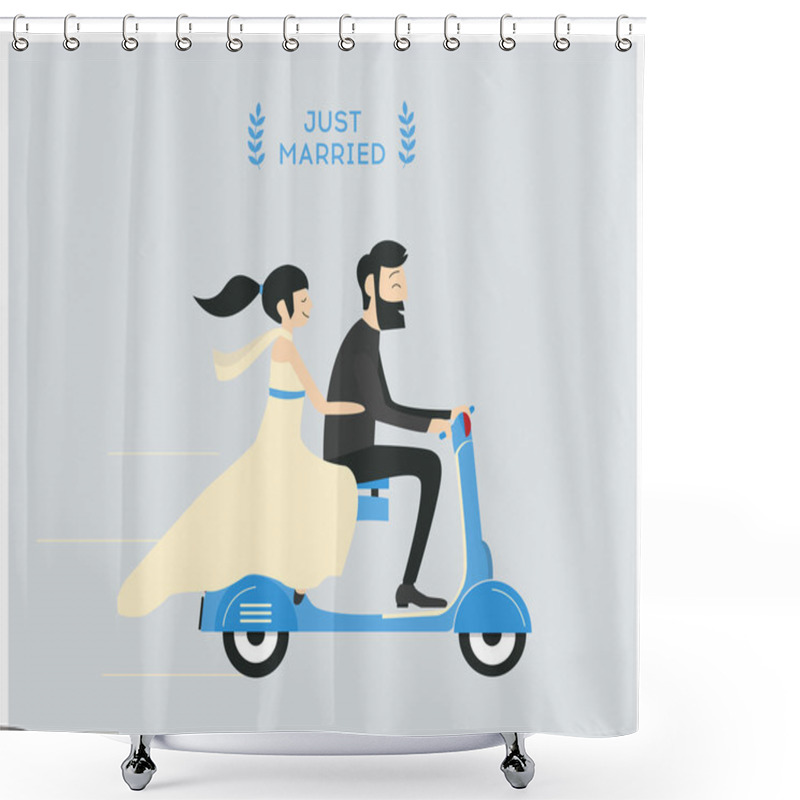 Personality  Wedding Couple On Motorcycle Shower Curtains