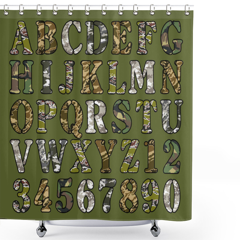 Personality  Font And Number With Camouflage Mimetic Texture Abstract Vector Pattern Alphabet Collection Shower Curtains