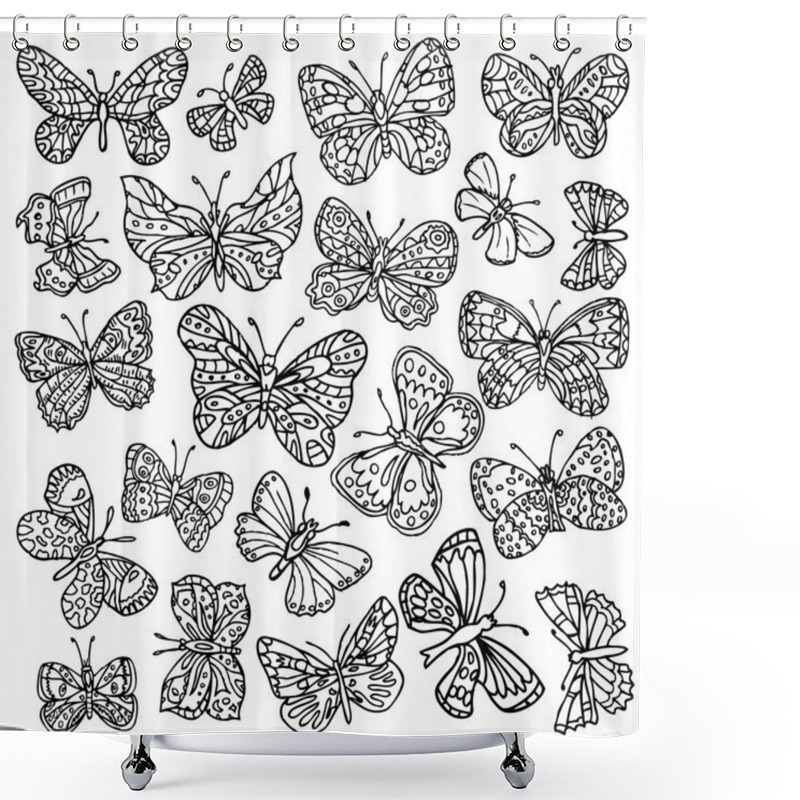 Personality  Vector Set Of Butterflies. Hand-drawn Ornate Butterflies Isolated On White Background. Shower Curtains