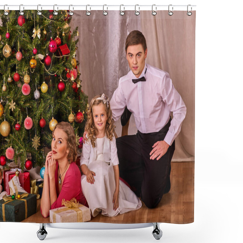 Personality  Family With Children Dressing Christmas Tree. Shower Curtains