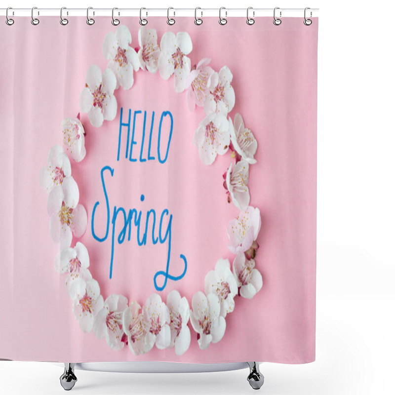 Personality  Hello Spring Note With Cherry Blossom Flowers Shower Curtains