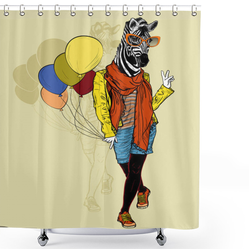 Personality  Funny Fashion Zebra With Balloons Shower Curtains