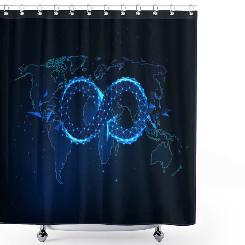 Personality  Futuristic Global Circular Economy Concept With Glowing Low Polygonal Infinity Sign On The World Map Shower Curtains