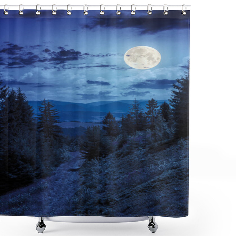 Personality  Night Walks In Mountain Forest Under Moon Light Shower Curtains