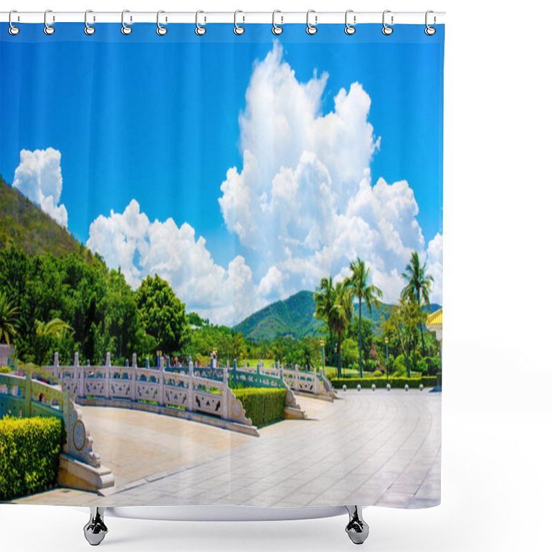 Personality  Buddhist Park, Open Space, Many Statues And Beautiful Places On The Island Of Sanya. Shower Curtains