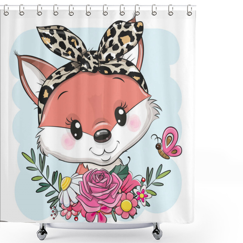 Personality  Cute Cartoon Fox With Flowers And A Bow Shower Curtains