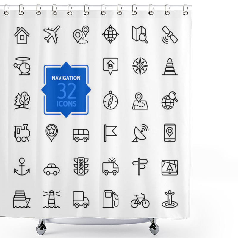 Personality  Outline Web Icons Set - Navigation, Location, Transportation Shower Curtains