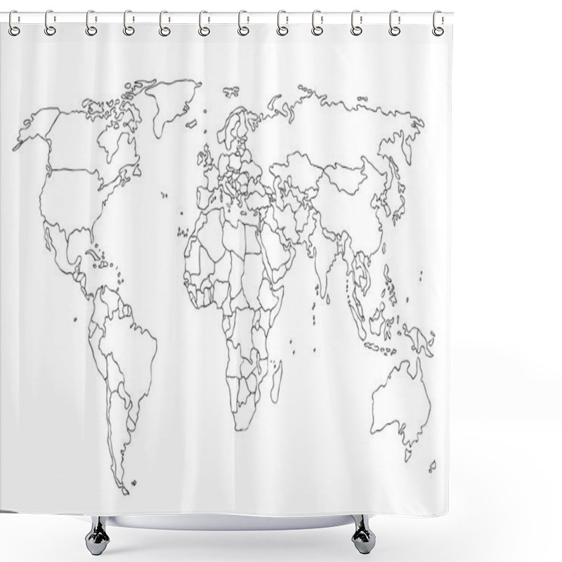 Personality  Abstract Outline World Map Shower Curtains