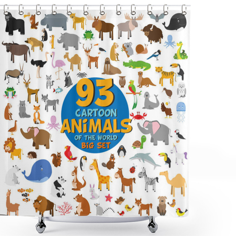 Personality  Big Set Of 93 Cute Cartoon Animals Of The World. Vector Illustration Isolated On White. Icon Set. Shower Curtains