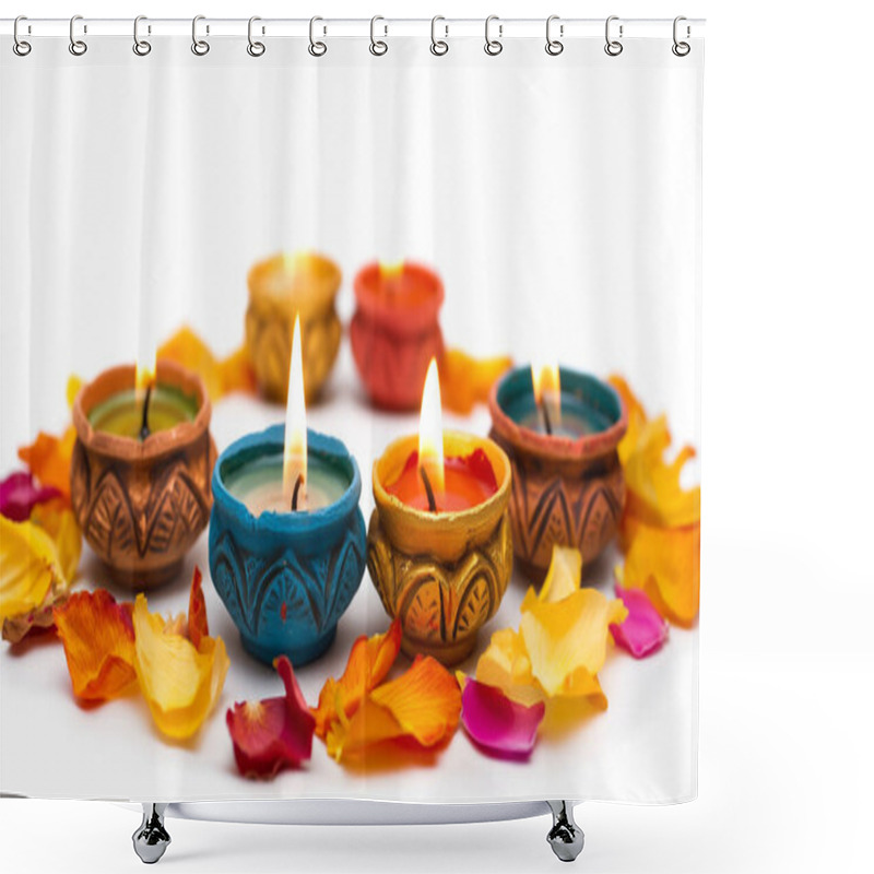 Personality  Colorful Decorative Candles With Marigold Flowers, Symbolizing A Vibrant Festive Celebration. Shower Curtains