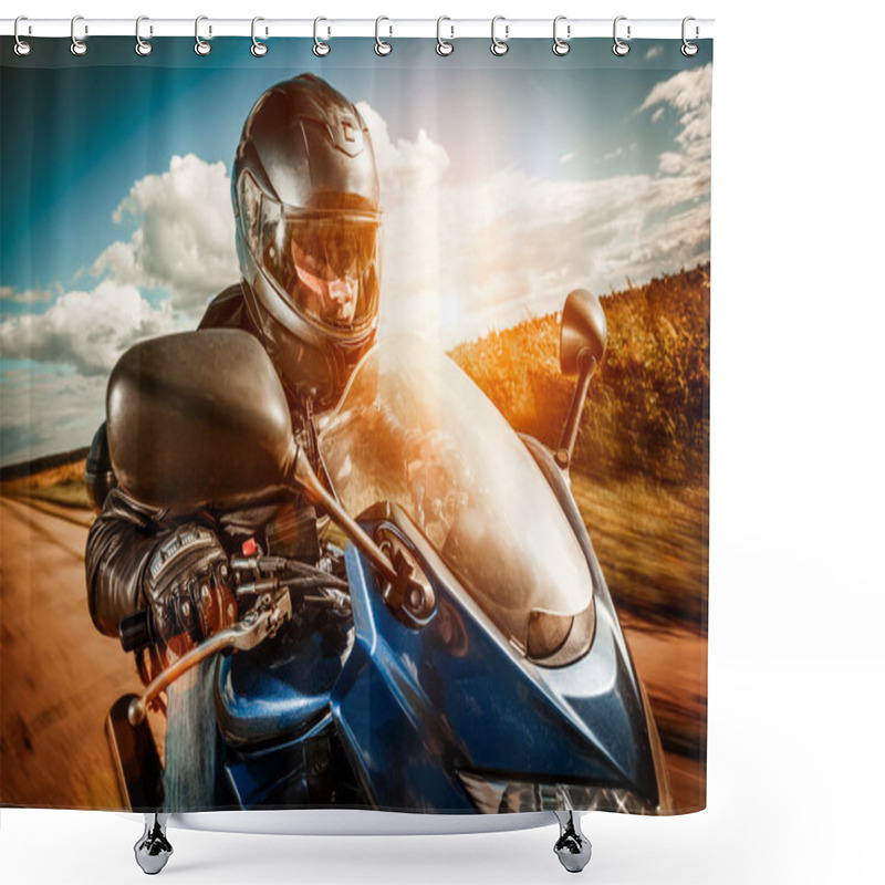 Personality  Biker Racing On The Road Shower Curtains