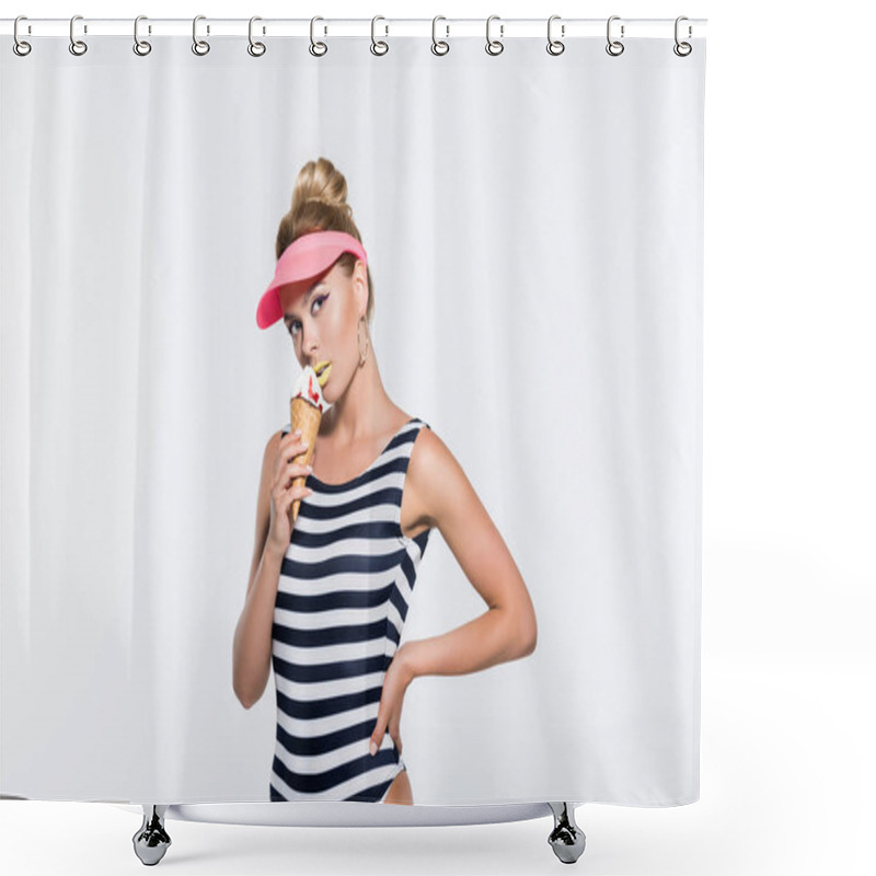 Personality  Stylish Woman With Ice Cream Shower Curtains