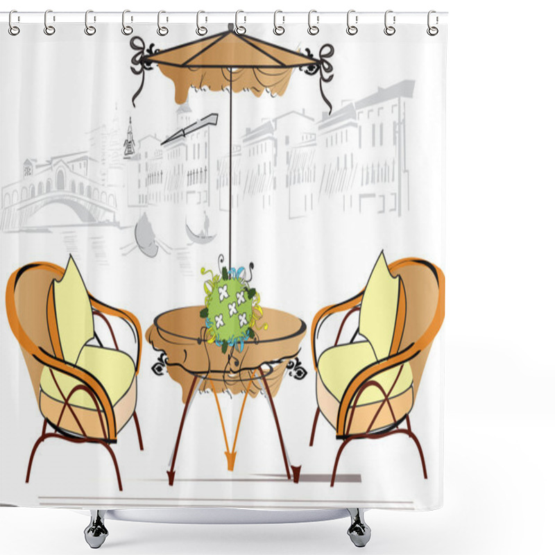 Personality  Series Of Old Streets With Cafes In Sketches Shower Curtains