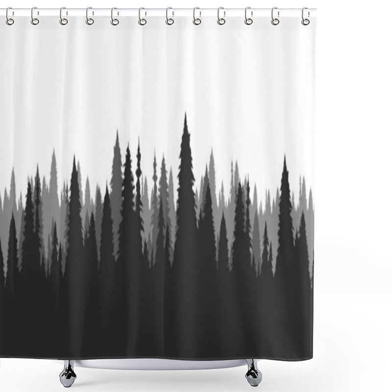 Personality  Hand Drawn Pine Forest. Christmas Banner Template. Shower Curtains