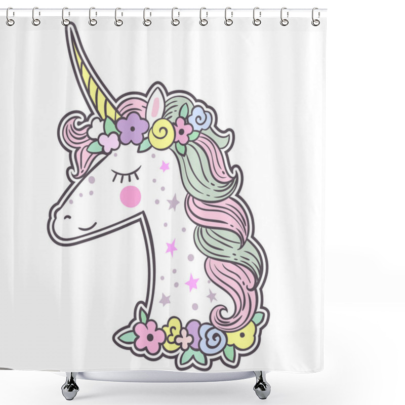 Personality  Vector Illustration Design Of Cute Magic Unicorn And Fairy Elements Collection Shower Curtains