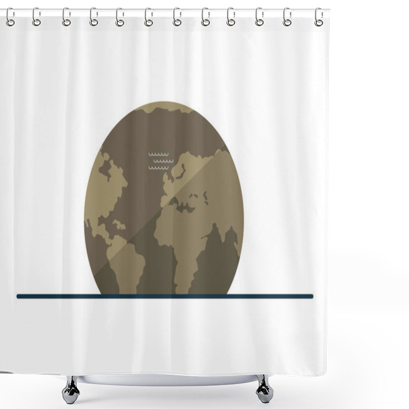 Personality  A Minimalist Brown-toned Earth With Simplified Continents, Placed On A Line Against A White Background. Ideal For Environmental Themes, Geography Education, Sustainability, Global Unity, Graphic Shower Curtains