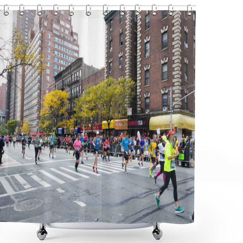 Personality  Marathon Runners Along First Avenue In The NYC Marathon 2016 Shower Curtains