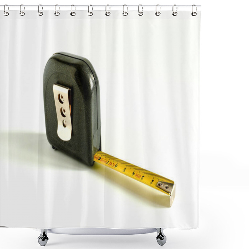 Personality  Plastic Measuring Tape With Extended Ruler On A White Background Close-up Shower Curtains