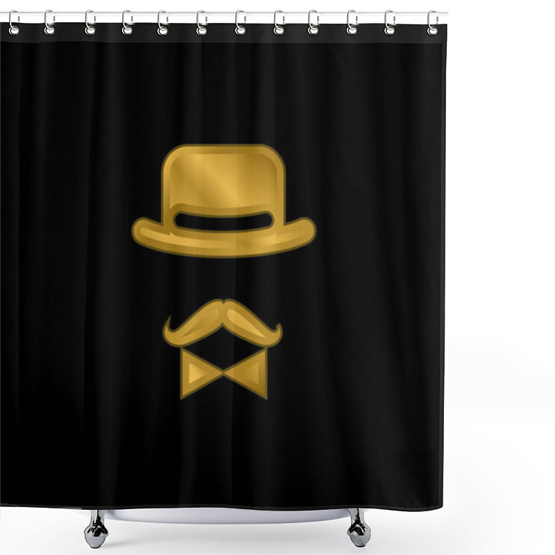 Personality  Antique Male Character Of A Hat A Bow And A Mustache Gold Plated Metalic Icon Or Logo Vector Shower Curtains