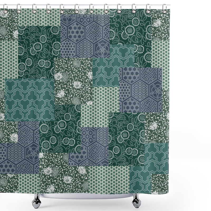 Personality  Japanese Style Pattern Patchwork Shower Curtains