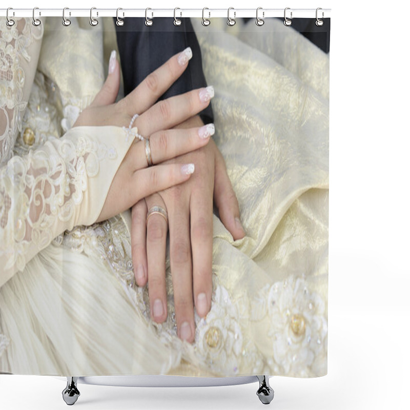 Personality  Just Married Couple Hands. Shower Curtains