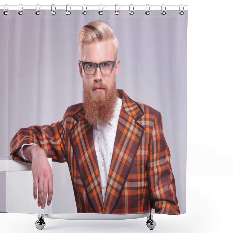 Personality  Fashion Man With Long Red Beard And Glasses Resting  Shower Curtains