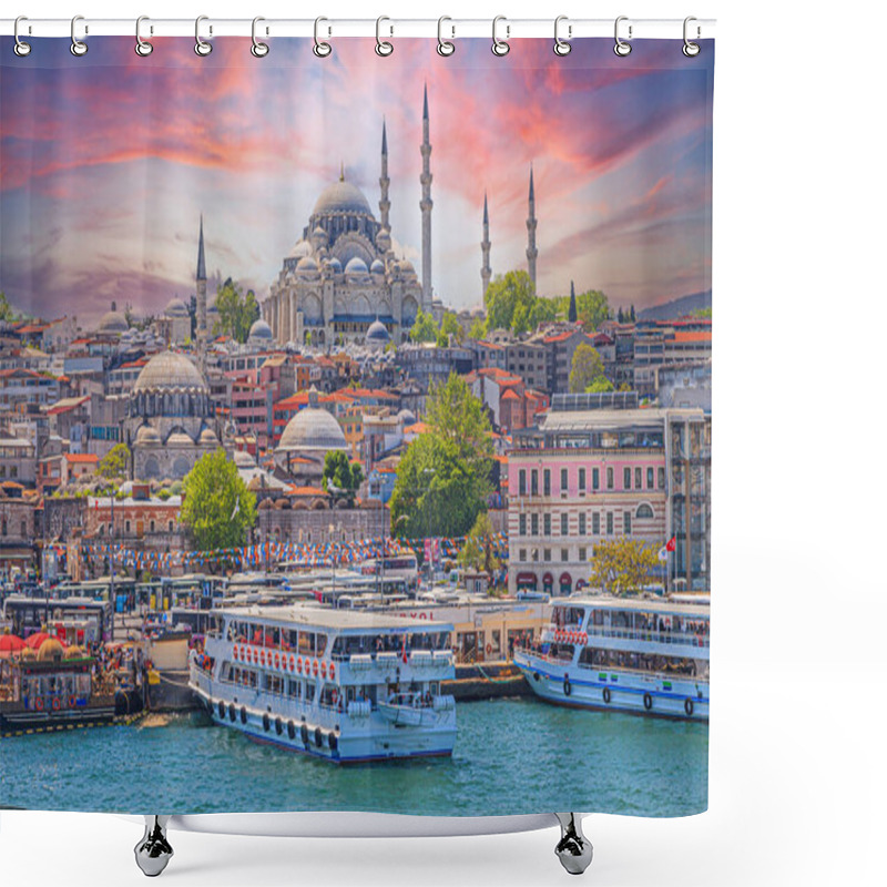 Personality  View From The Galata Bridge In Istanbul Over The Bosphorus To The Historic City Center In The Evening Glow In Summer Shower Curtains