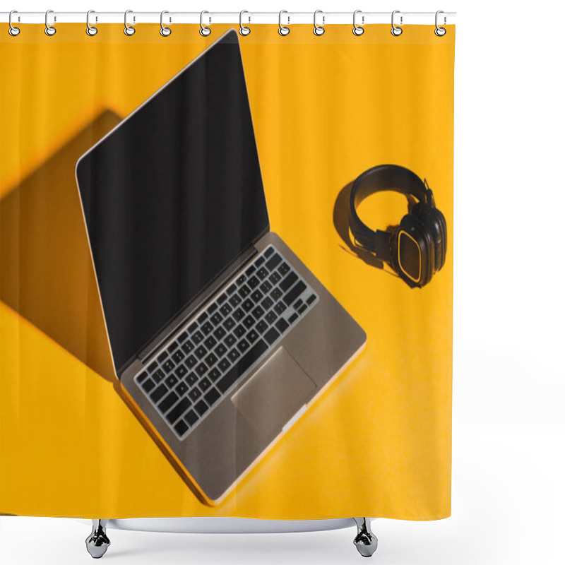 Personality  Headphones And Laptop With Blank Screen Shower Curtains