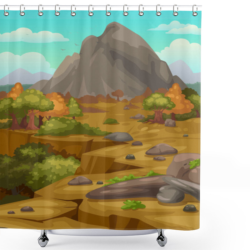 Personality  Illustration Of Mountains Landscape Background Vector Shower Curtains