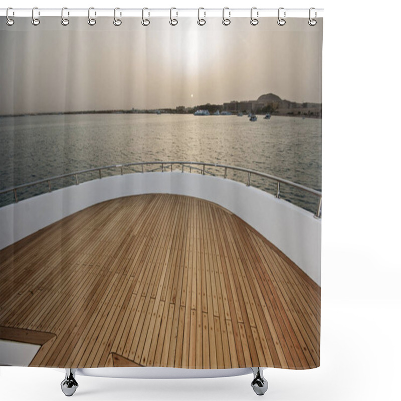 Personality  View Over The Bow Over A Large Motor Yacht Shower Curtains