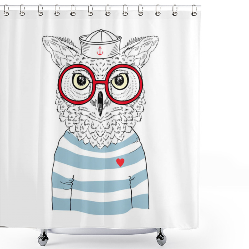 Personality  Owl Sailor, Nautical Poster, Shower Curtains