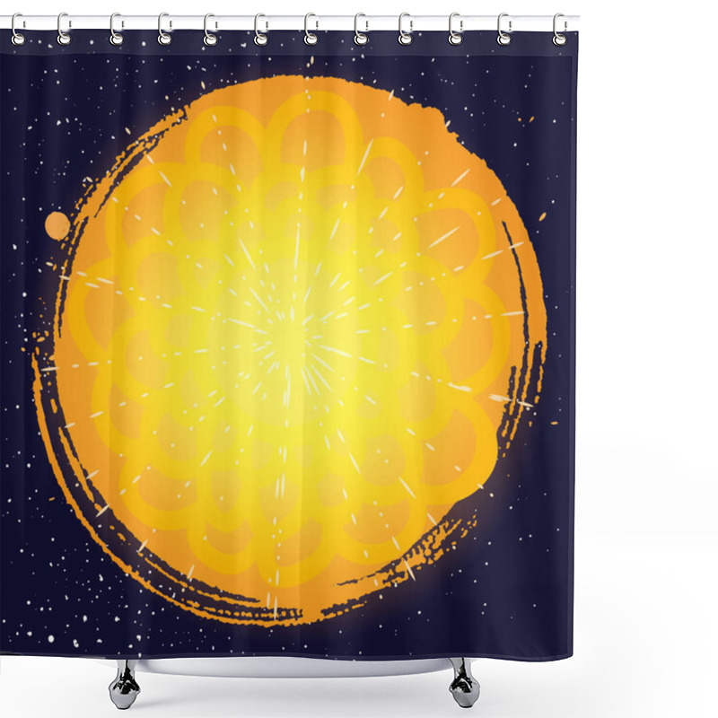 Personality  Decorative Oriental Style Sun Or Moon On Dark Space With Stars. Sun Medallion Ornament. Ethnic Decorative And Detailed. Sacred Moon Or Sun Alchemy Occult And Mystic Symbol. Flesh Tattoo Design Vector. Shower Curtains