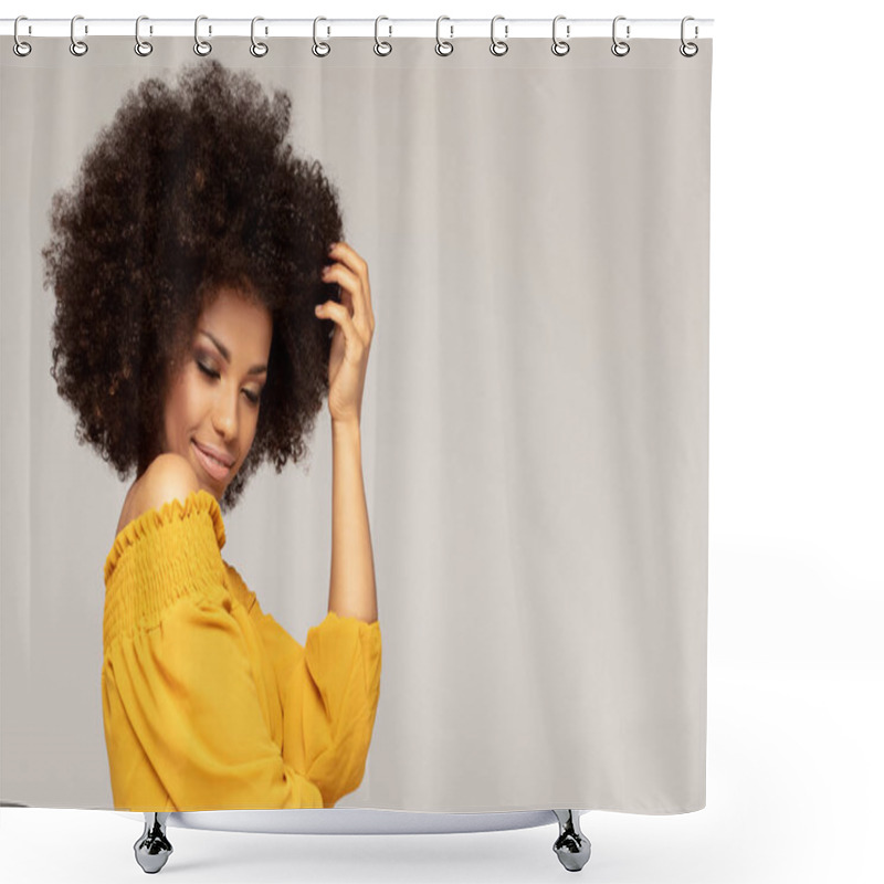 Personality  Happy Afro Woman With Beautiful Smile. Shower Curtains