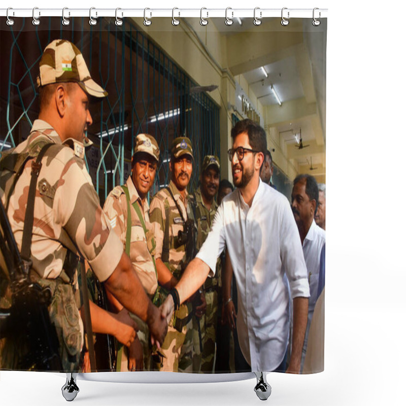 Personality  MUMBAI INDIA NOVEMBER 23: Shiv Sena UBT Candidate From Worli Aditya Thackeray Along With Supporters Celebrating Victory In Maharashtra Assembly Elections 2024 At Worli On November 23 2024 In Mumbai India Photo By Bhushan Koyande Hindustan Times  Shower Curtains