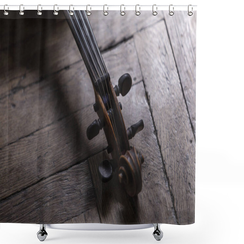 Personality  A Part Of A Violin Or A Viola On A Wood Background Shower Curtains