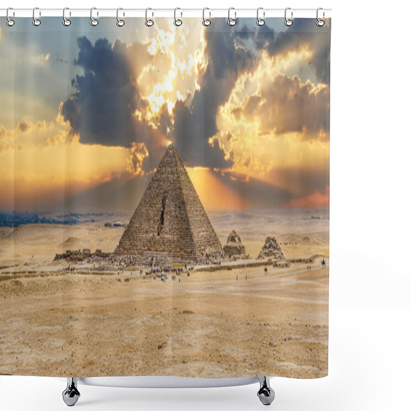 Personality  Pyramid Of Menkaure. Ancient Pyramid Against Sky. Pyramid Of Menkaure And Pyramids Of Queens, Cairo. Against The Backdrop Of A Dramatic Sky And Sunset Shower Curtains