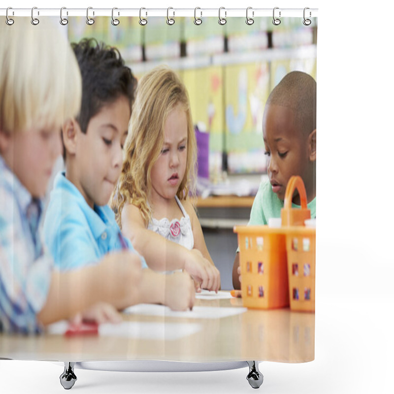 Personality  Group Of Elementary Age Children In Art Class Shower Curtains