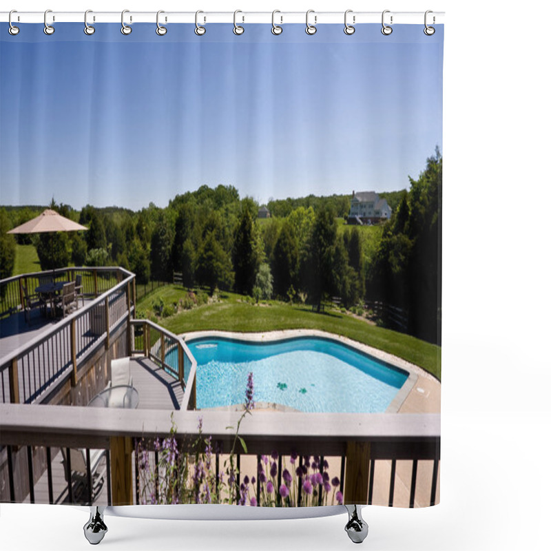 Personality  Wide Angle View Of Deck And Swimming Poo Shower Curtains