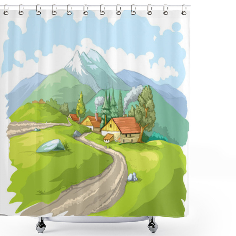 Personality  Mountain Village Shower Curtains