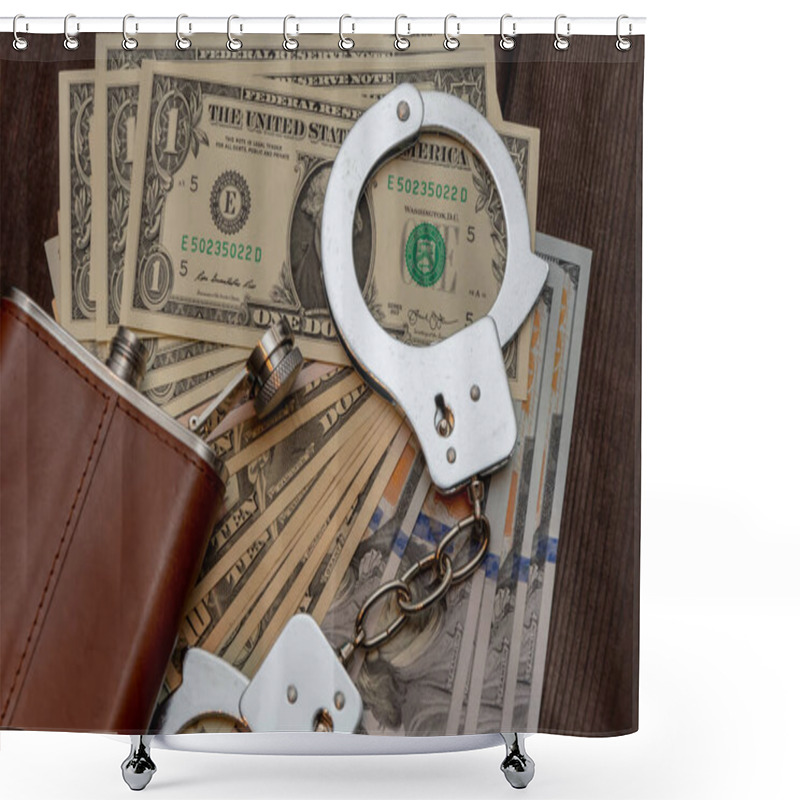 Personality  Financial Crimes: Money, Handcuffs And Alcohol As Attributes Of Criminality Shower Curtains