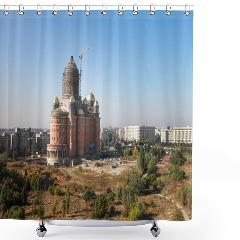 Personality  Bucharest, Romania - October 9, 2019: Construction Site Of Catedrala Mantuirii Neamului (People's Salvation Cathedral), A Christian Orthodox Cathedral In Bucharest, Romania, Near The Palace Of Parliament Shower Curtains