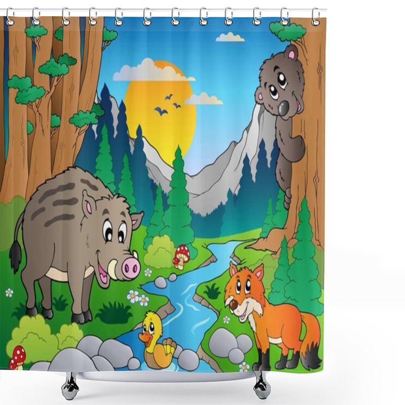 Personality  Forest Scene With Various Animals 3 Shower Curtains