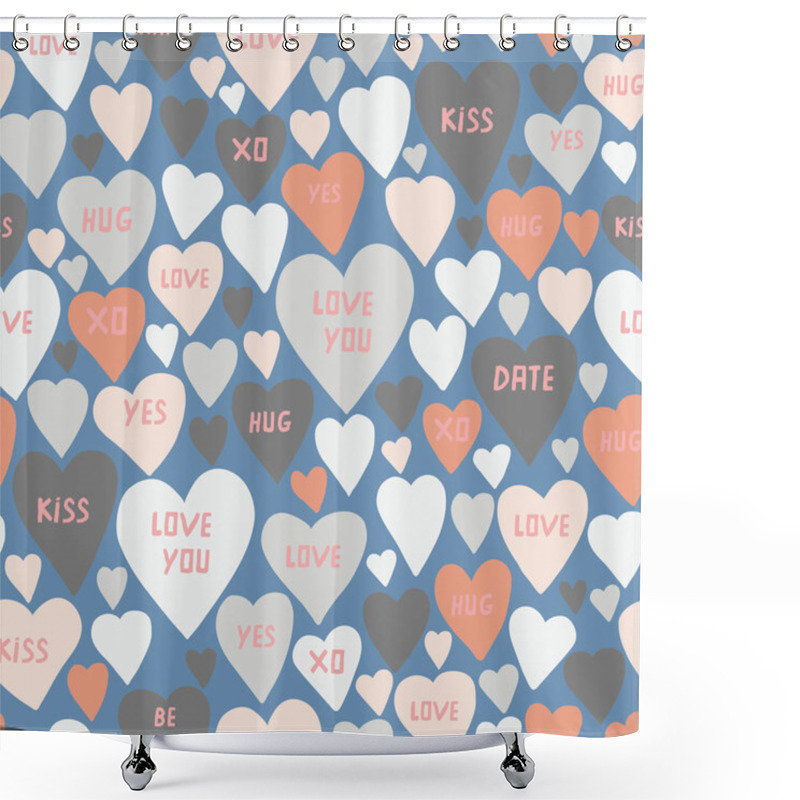 Personality  Romantic Heart Pattern. Beautiful Hearts With Words Background Shower Curtains