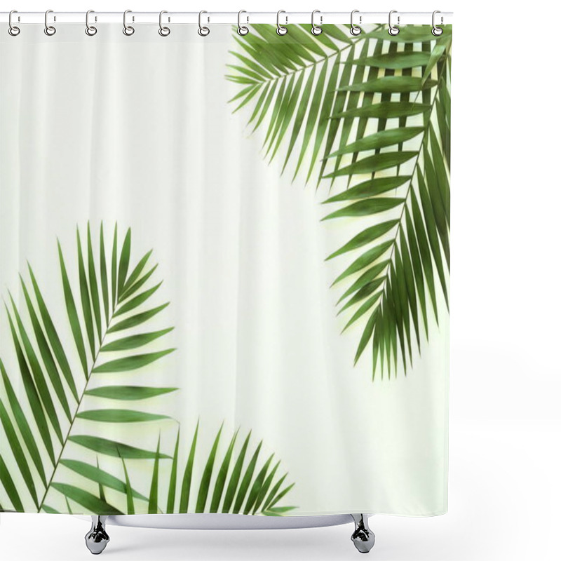 Personality  Tropical Green Palm Branches Pattern Frame On A White Background. Top View.copy Space.abstract. Shower Curtains