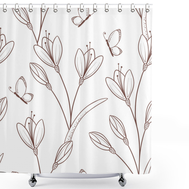 Personality  Sketchy Seamless Pattern With Flowers And Butterfly Shower Curtains