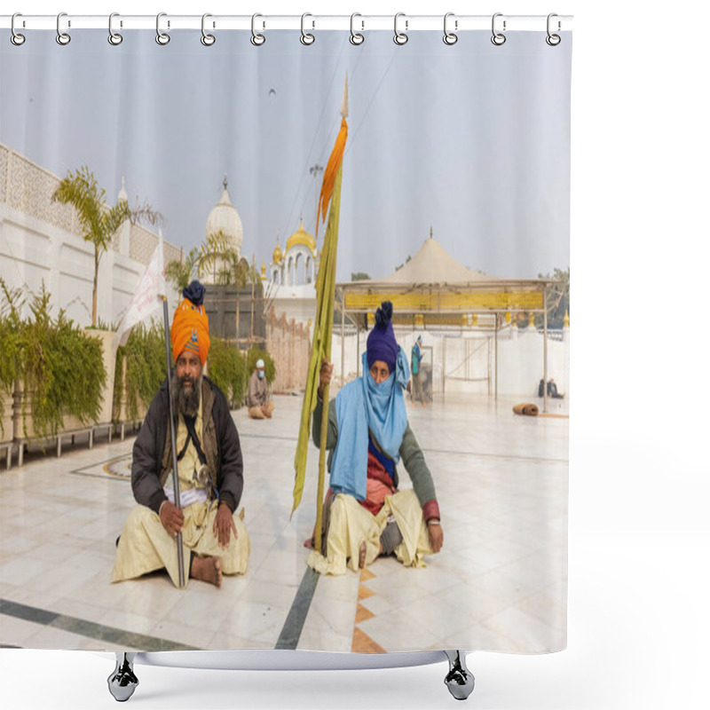 Personality  NEW DELHI, INDIA - JANUARY 2021 : Portrait Of Sikh Man Sitting Inside The Complex Of Gurdwara Bangla Sahib. Gurdwara Bangla Sahib Is Pilgrim For Sikh People. Shower Curtains