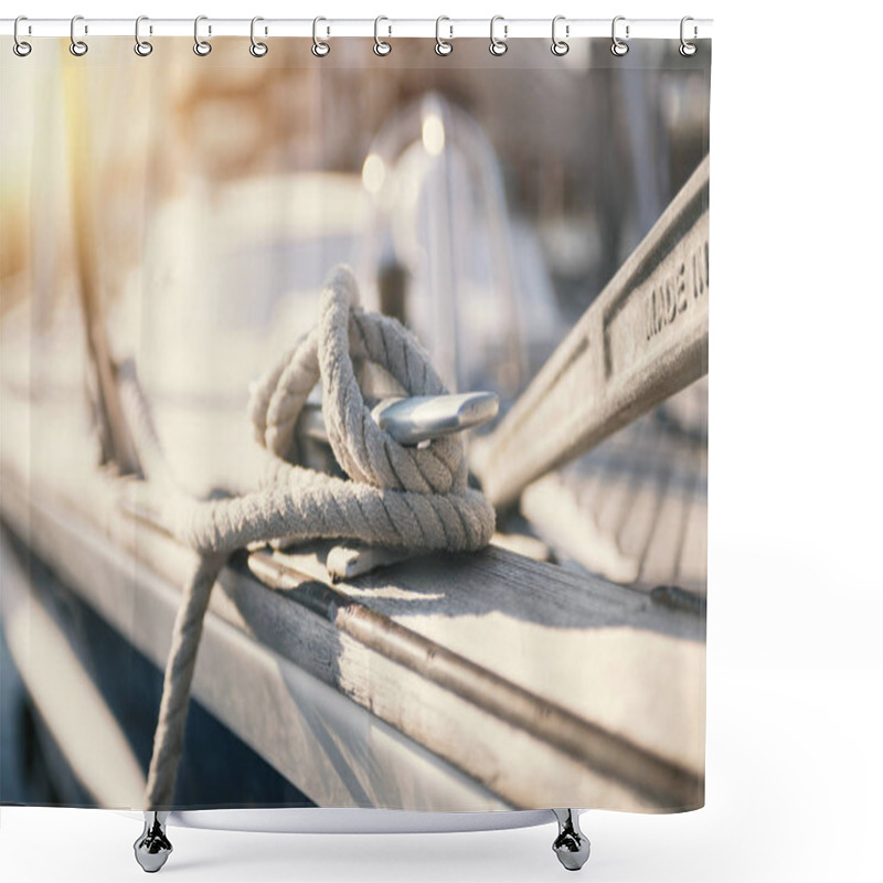 Personality  Mooring Rope And Bollard At The Harbor Shower Curtains