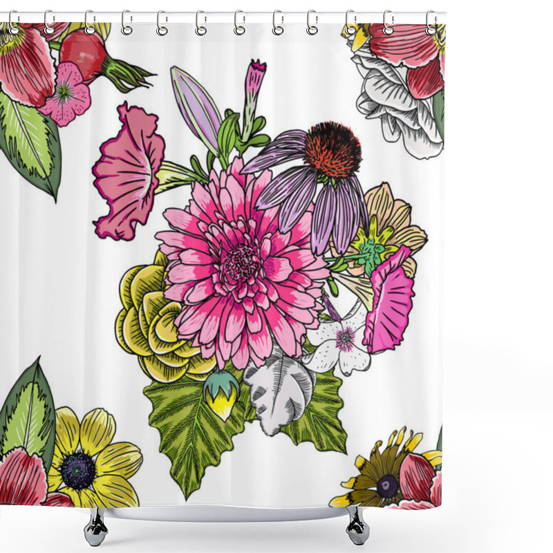 Personality  Seamless Pattern With Flowers Shower Curtains